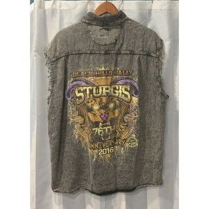 Vance Biker Wear Men's 2XL Black Hills Rally Sturgis Cut Off Button Down Shirt